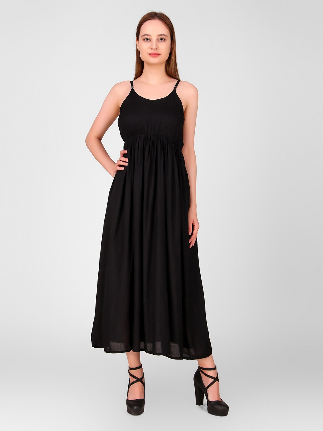 

PURSHOTTAM WALA Women Black Gathered Maxi Dress