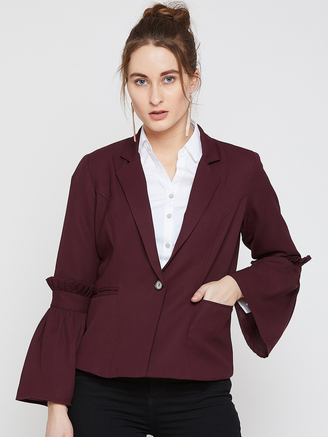 

Carlton London Women Burgundy Solid Polyester Coat