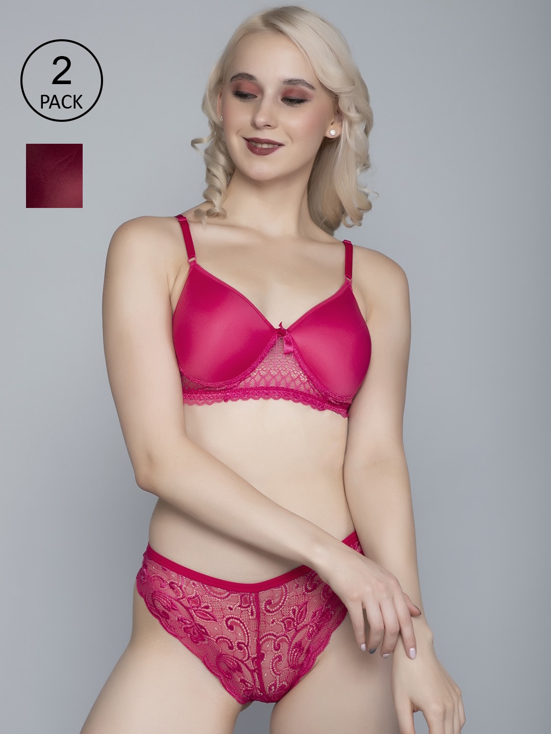 

FIMS Women Pink & Maroon Pack Of 2 Self-Design Cotton Lingerie Set