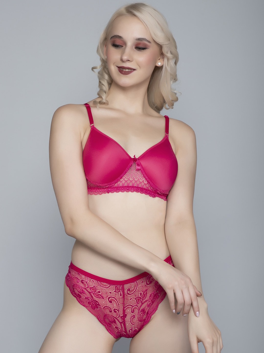 

FIMS Women Pink Self Design Cotton Lingerie Set