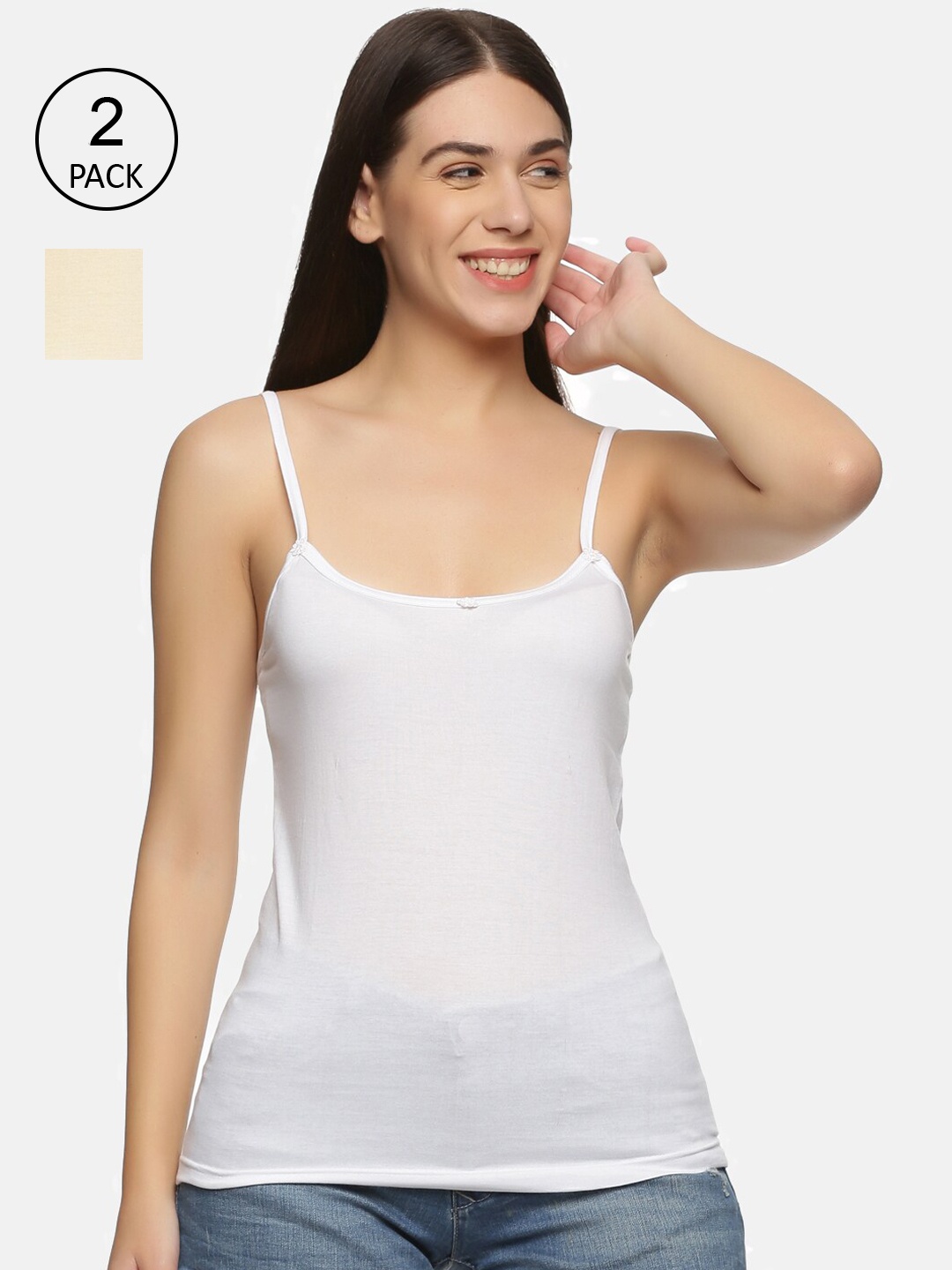 

NOT YET by us Women White & Cream Solid Cotton Camisoles