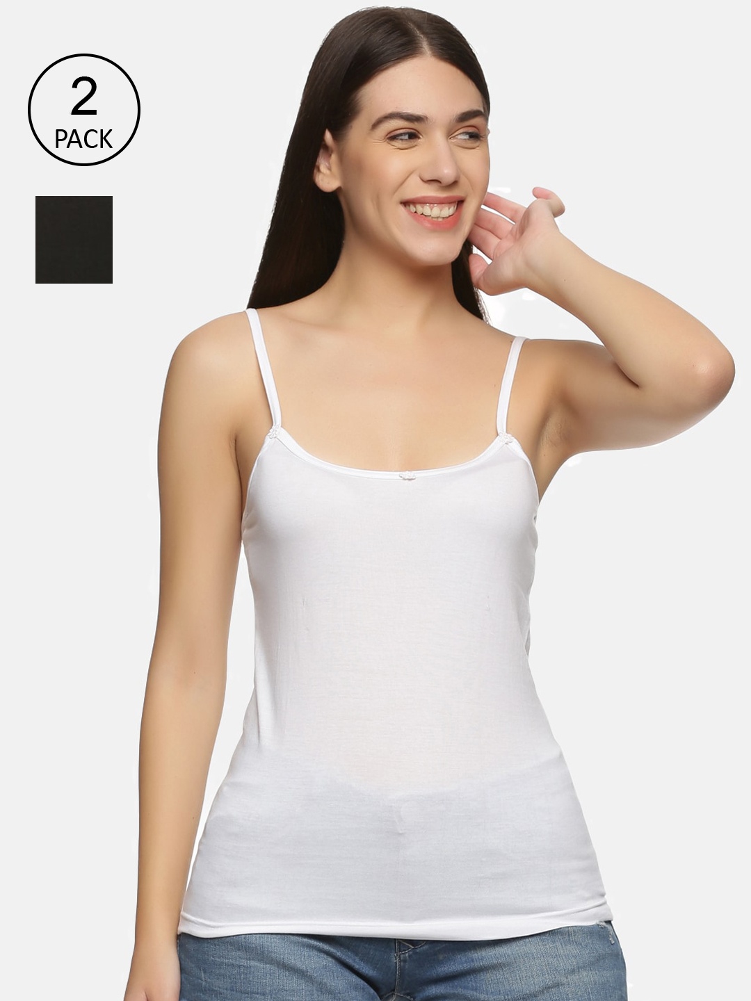 

NOT YET by us Women Pack Of 2 Solid Cotton Camisoles, White