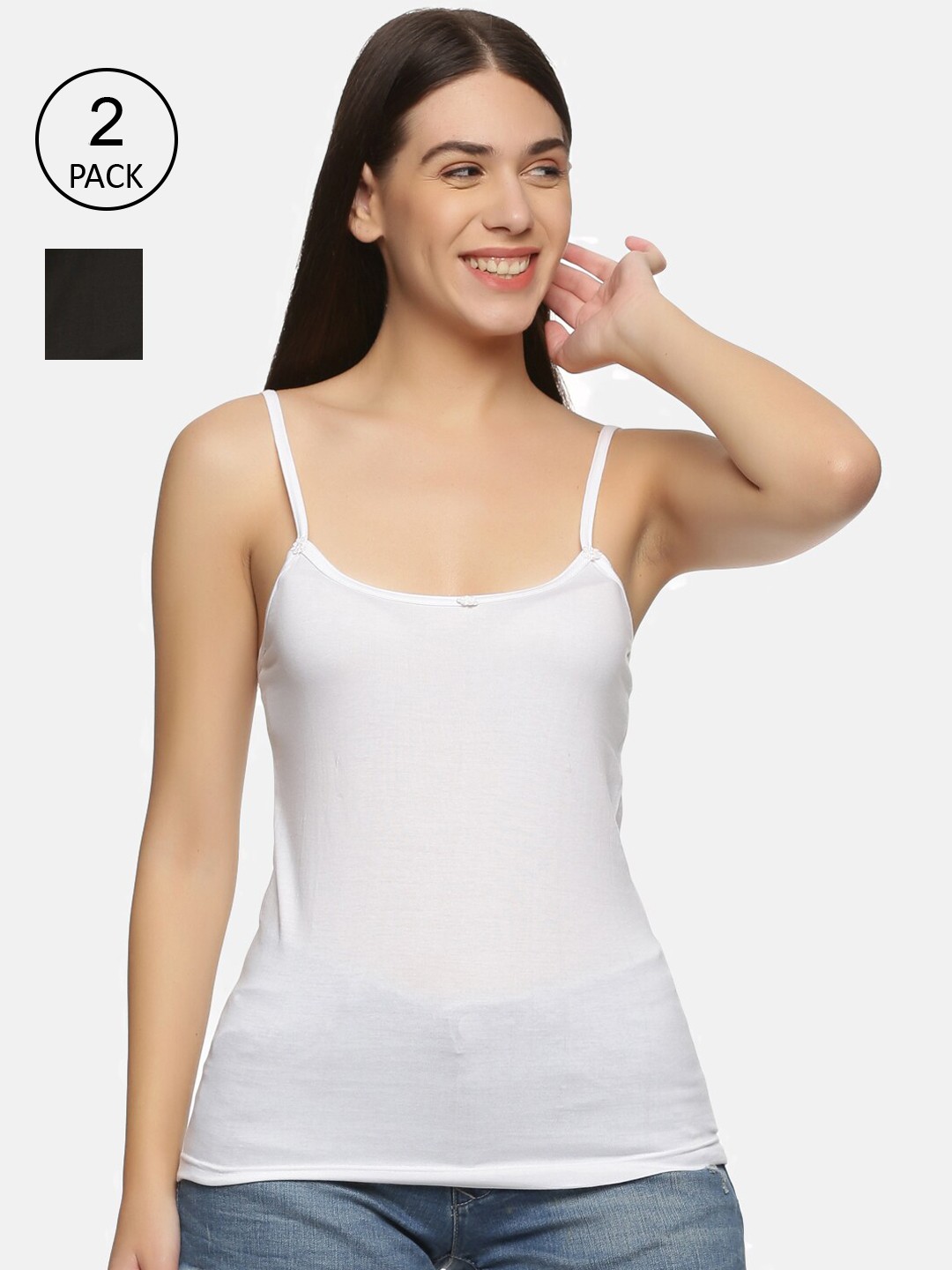 

NOT YET by us Women Pack Of 2 Solid Cotton Camisoles, White