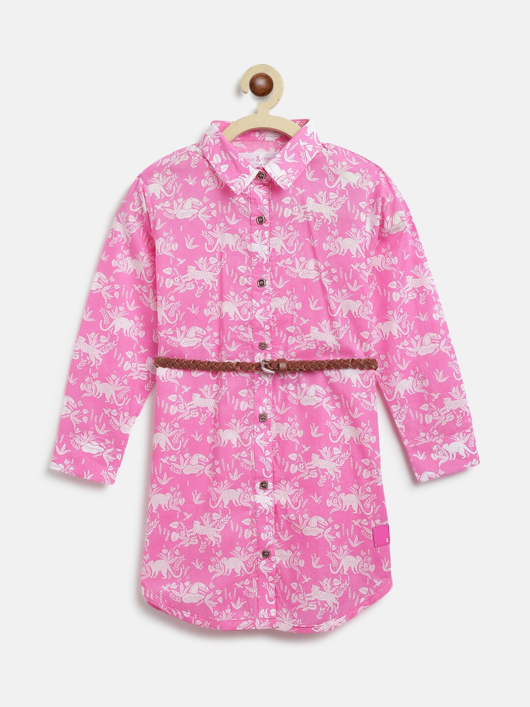 

TALES & STORIES Girls Pink Conversational Printed Cotton Shirt Style Dress