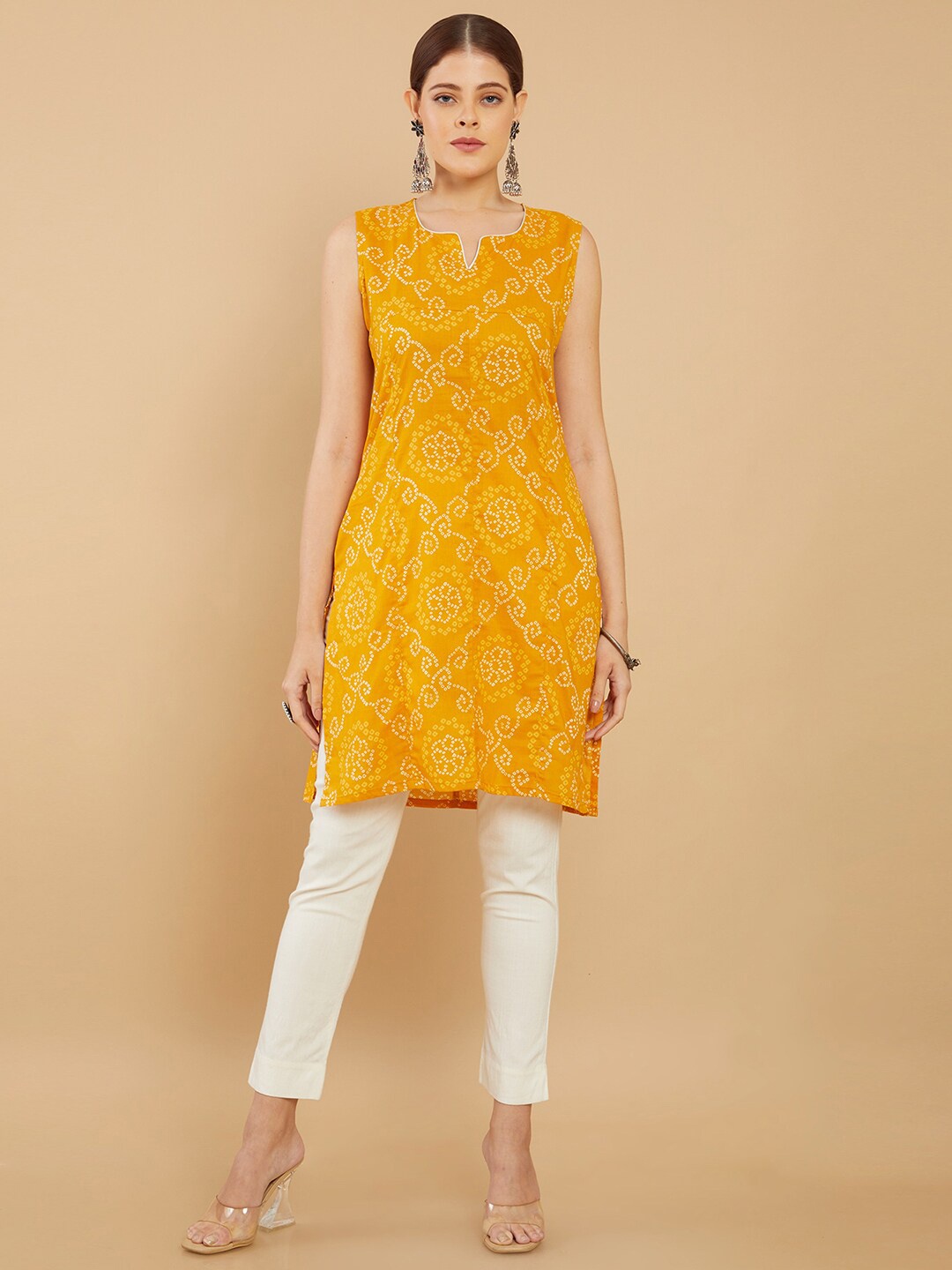 

Soch Women Yellow & White Printed Cotton Tunic