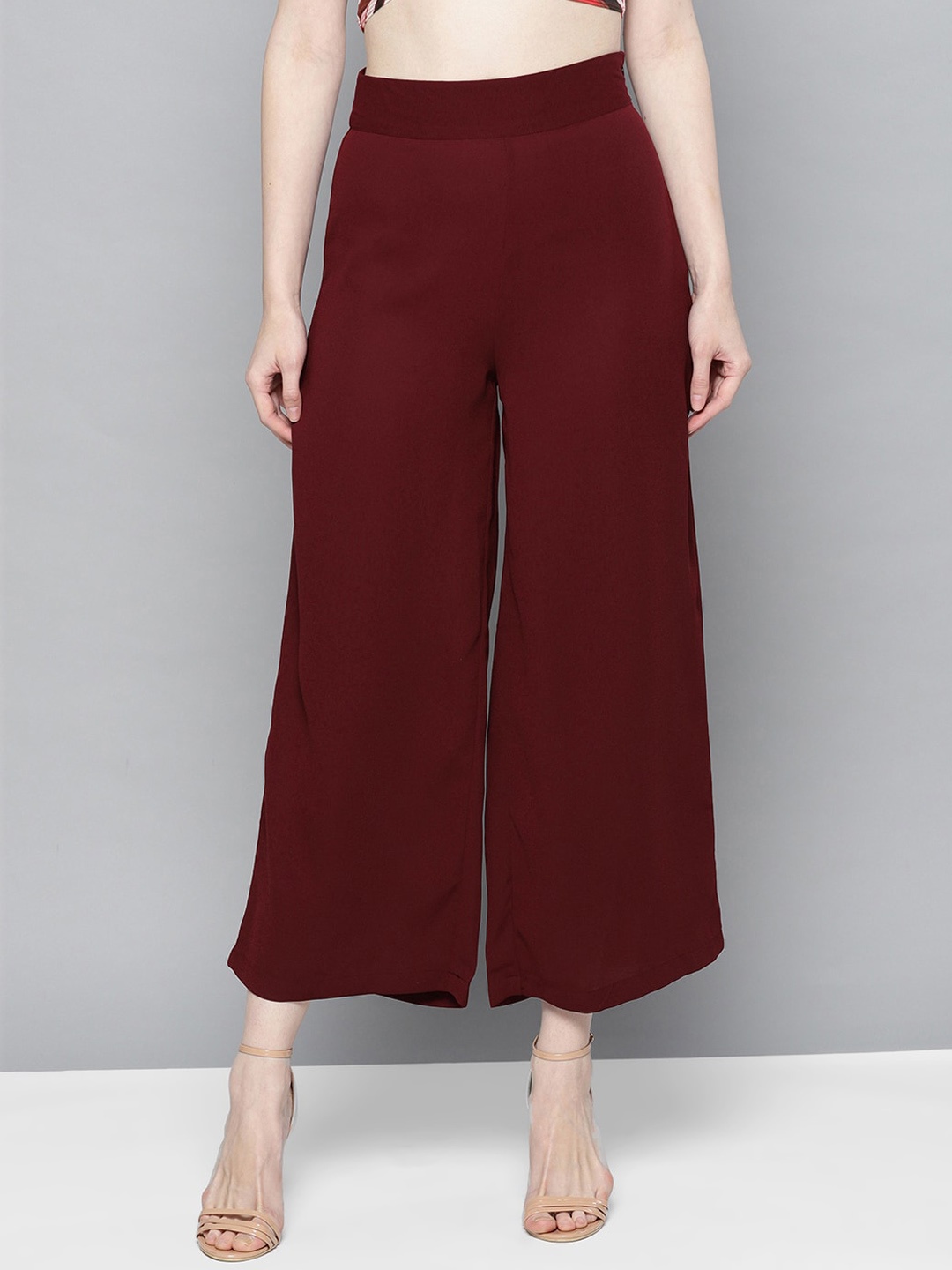 

Carlton London Women Maroon Loose Fit High-Rise Trousers