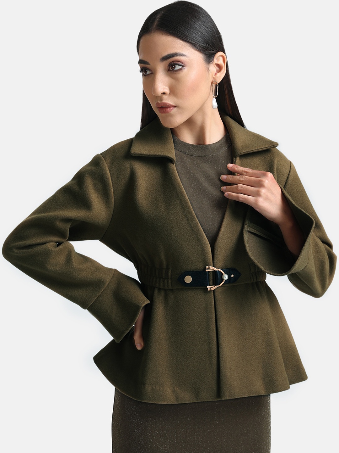 

Kazo Women Olive Green Peplum Jacket With Peplum Sleeves