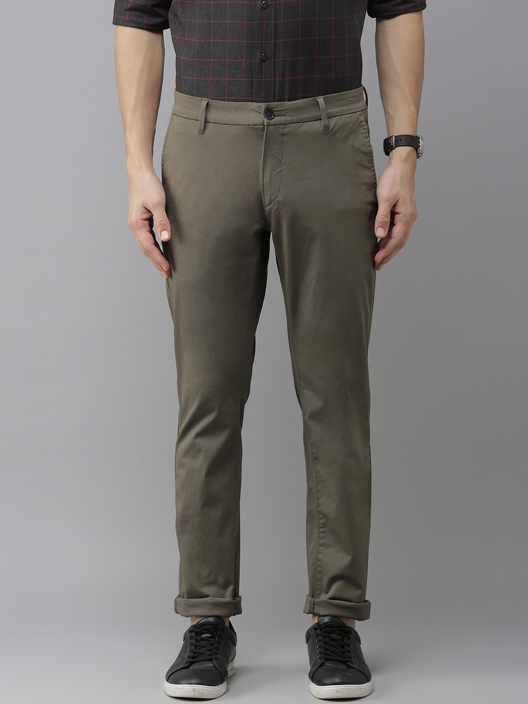 

U S Polo Assn Men Olive Green Solid Slim Fit Corduroy Trousers