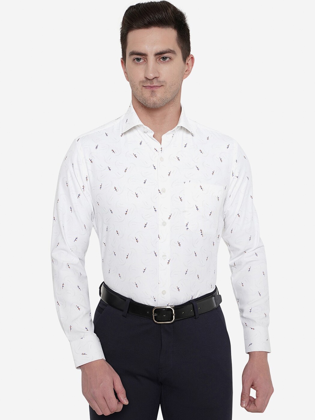 

Greenfibre Men Slim Fit Printed Formal Shirt, White