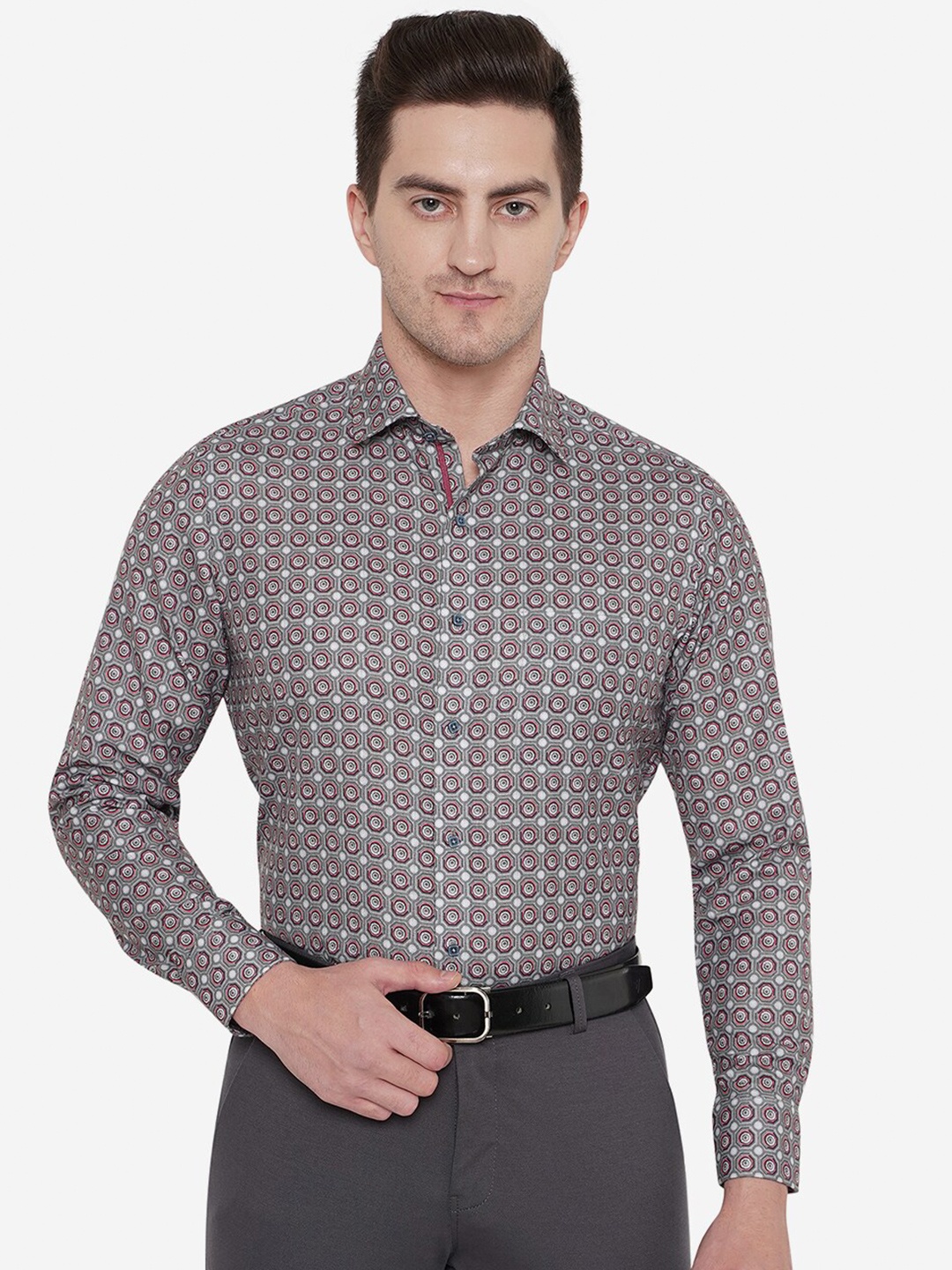 

Greenfibre Men Printed Slim Fit Formal Shirt, Grey