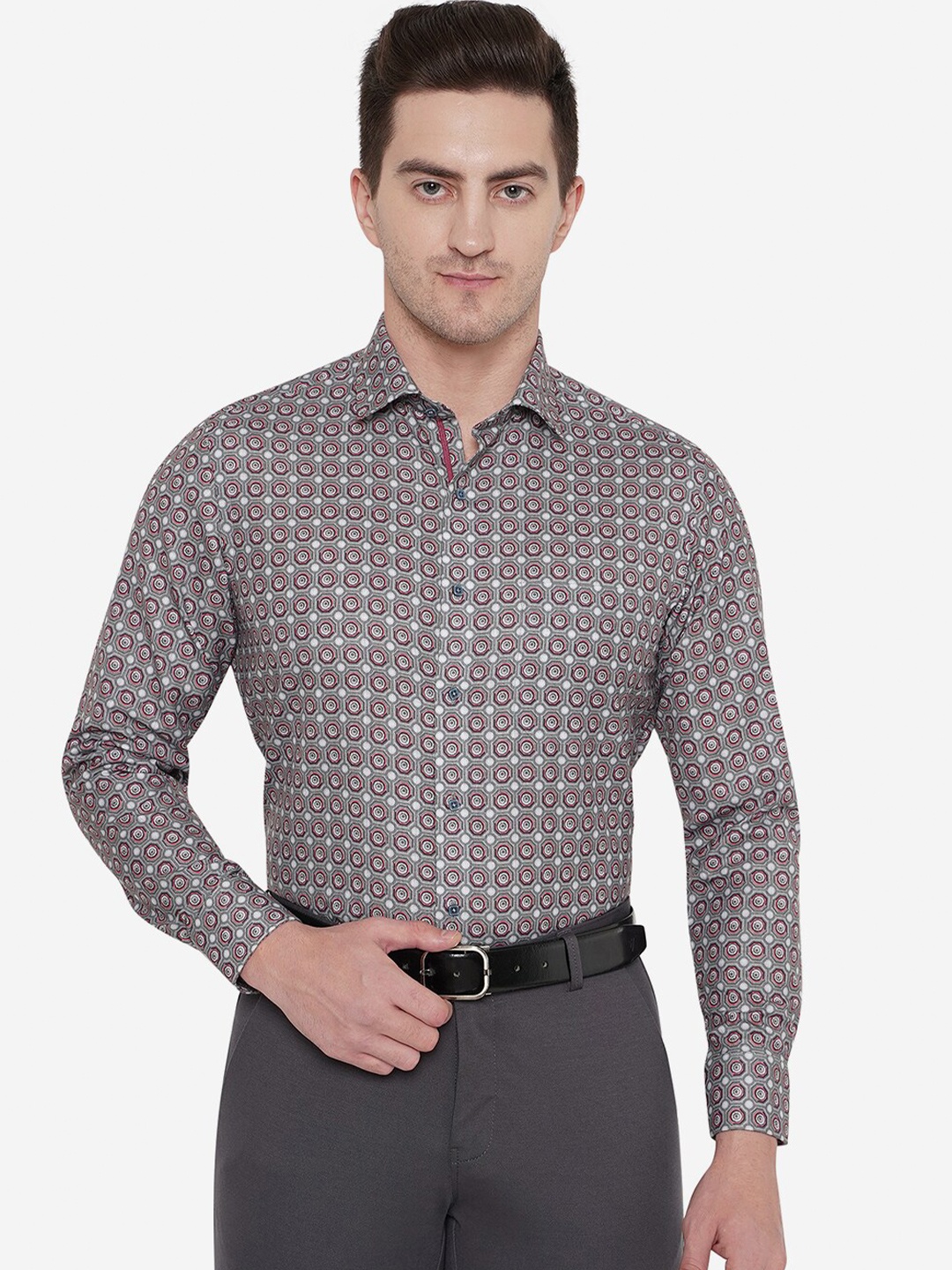 

Greenfibre Men Printed Slim Fit Formal Shirt, Grey