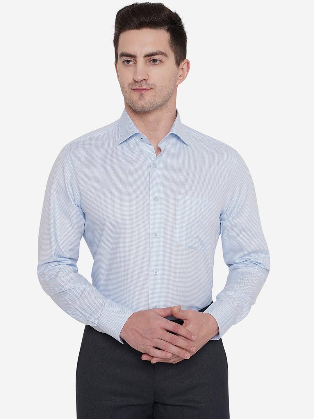 

JADE BLUE Micro Checked Cotton Formal Shirt