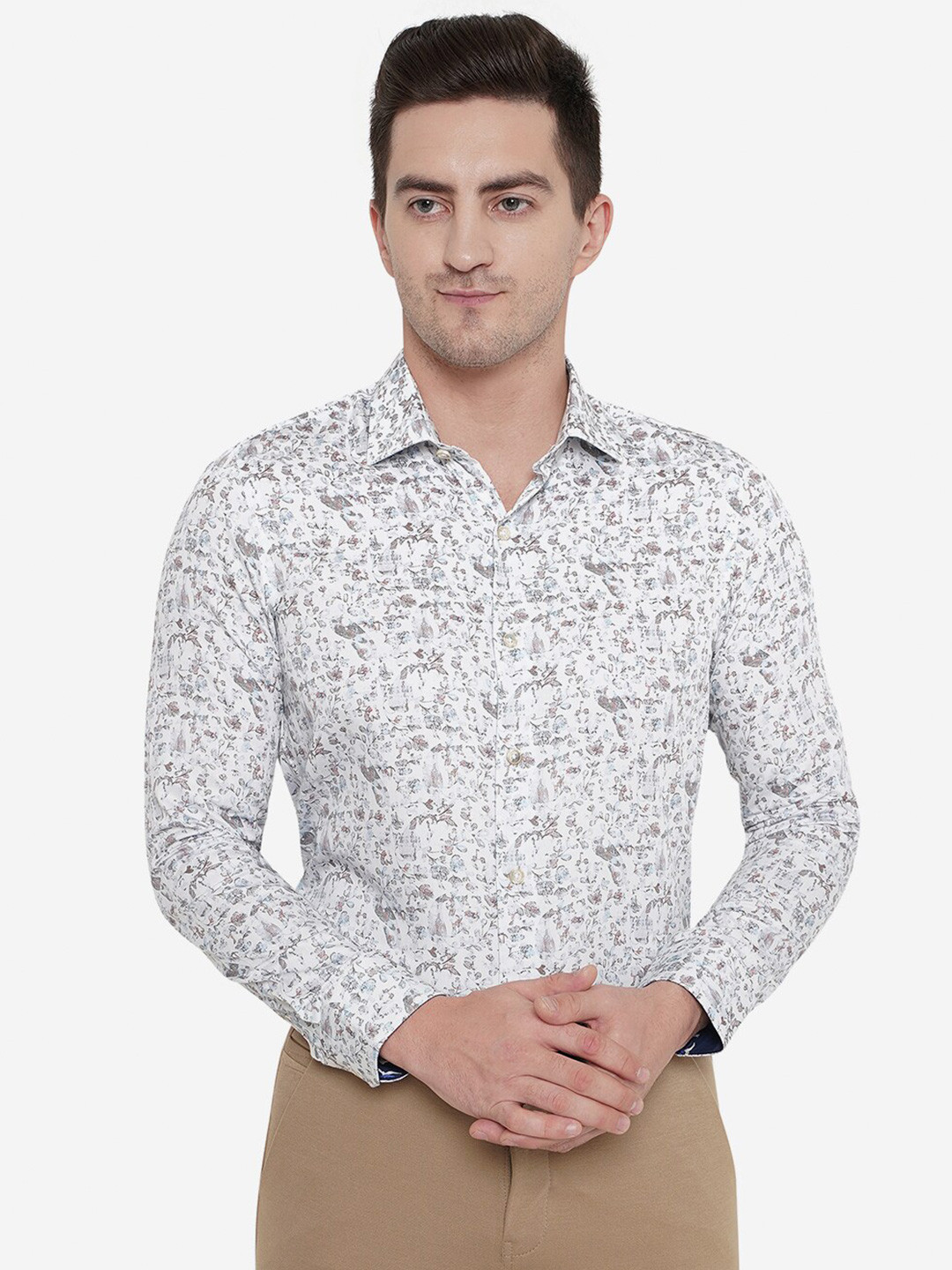 

JADE BLUE Cotton Slim Fit Floral Printed Formal Shirt, Grey