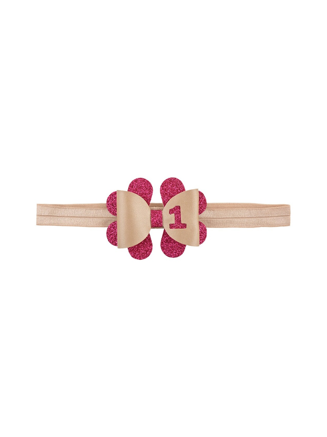 

Aye Candy Girls Golden & Magenta First Monthy or Yearly Birthday Bow Headband, Gold