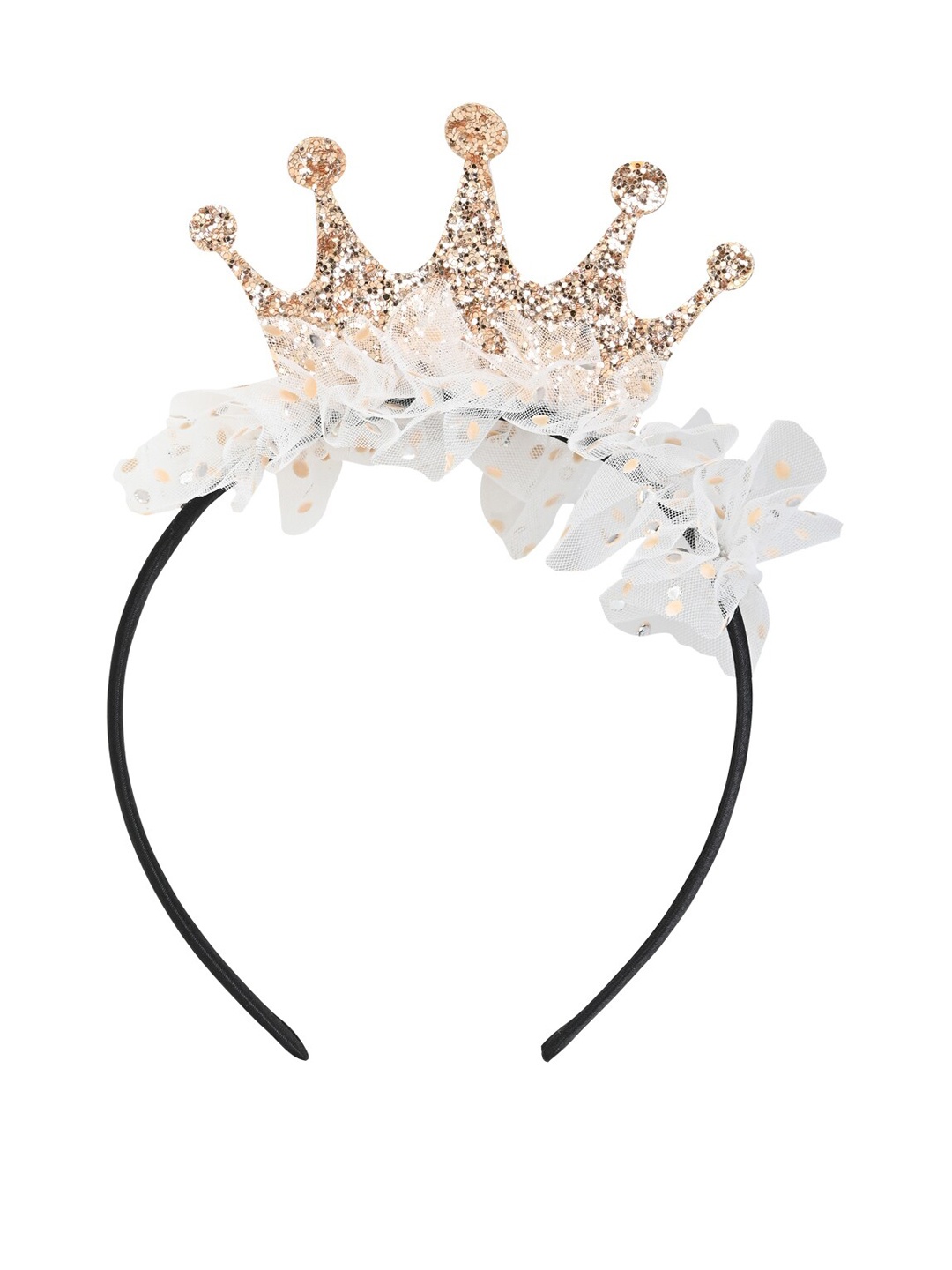 

Aye Candy Girls White & Gold Embellished Tulle Crown Hairband