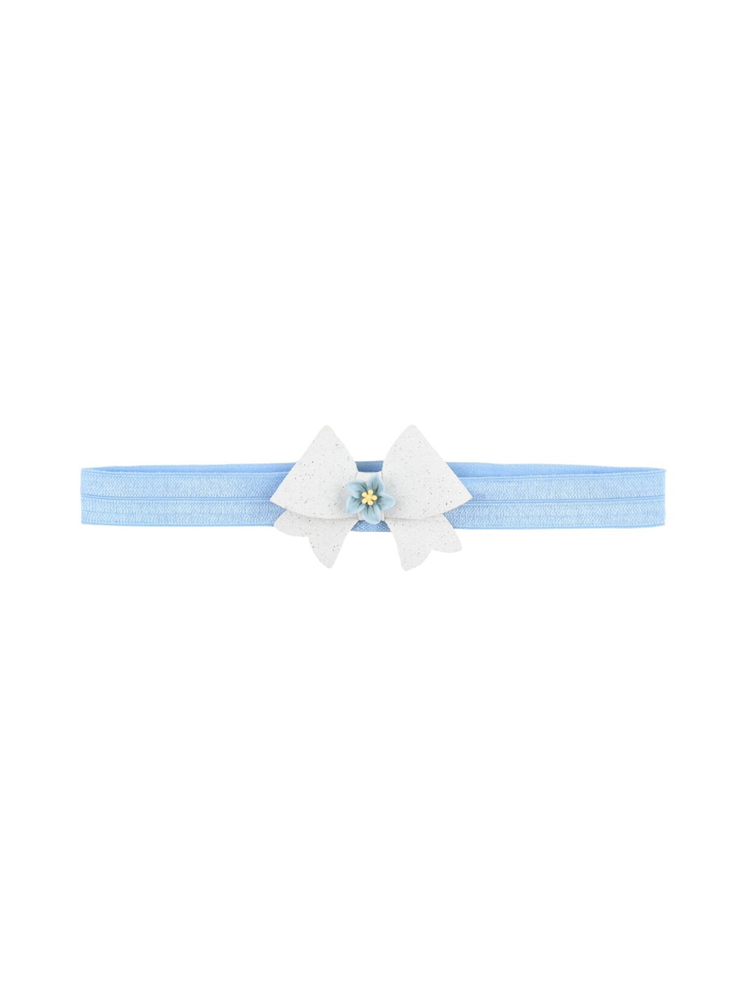 

Aye Candy Girls White & Blue Flower Centered Small Bow Headband