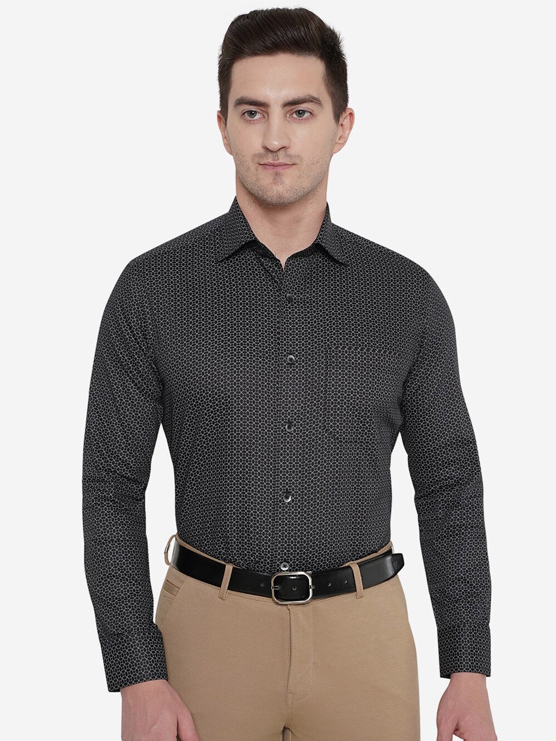 

METAL Men Slim Fit Printed Cotton Casual Shirt, Black