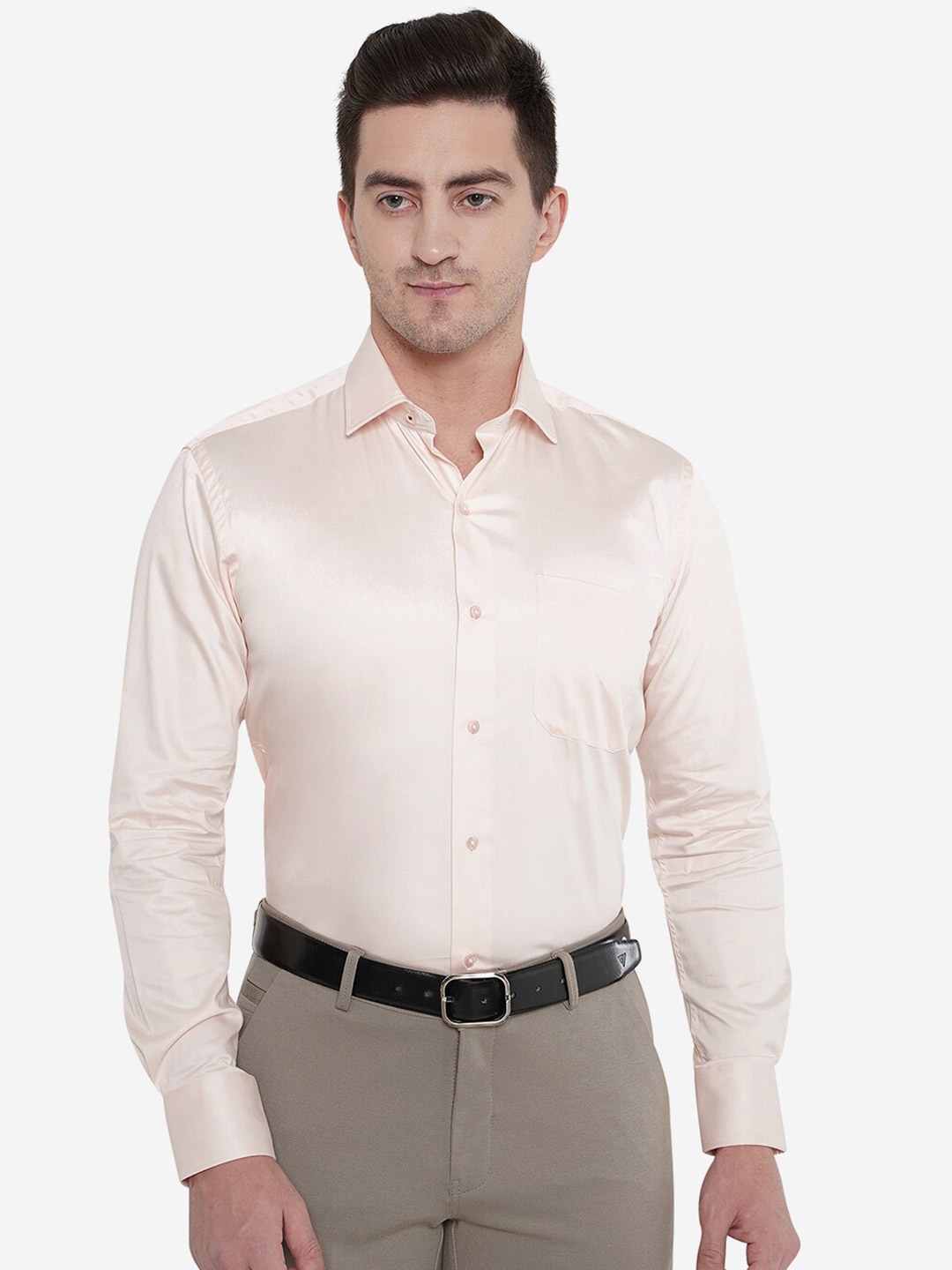 

METAL Men Beige Slim Fit Cotton Casual Shirt