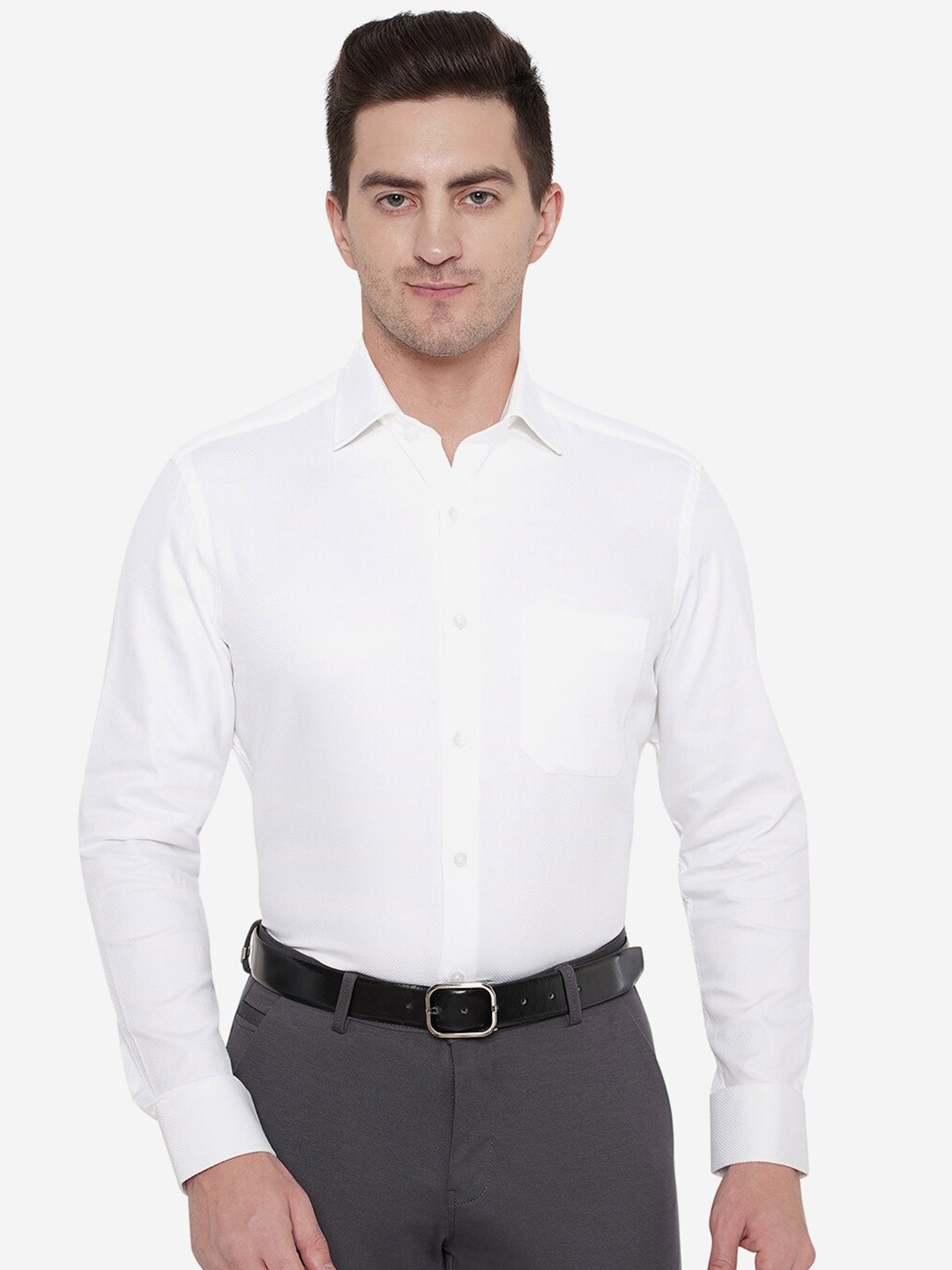 

METAL Men White Slim Fit Cotton Casual Shirt