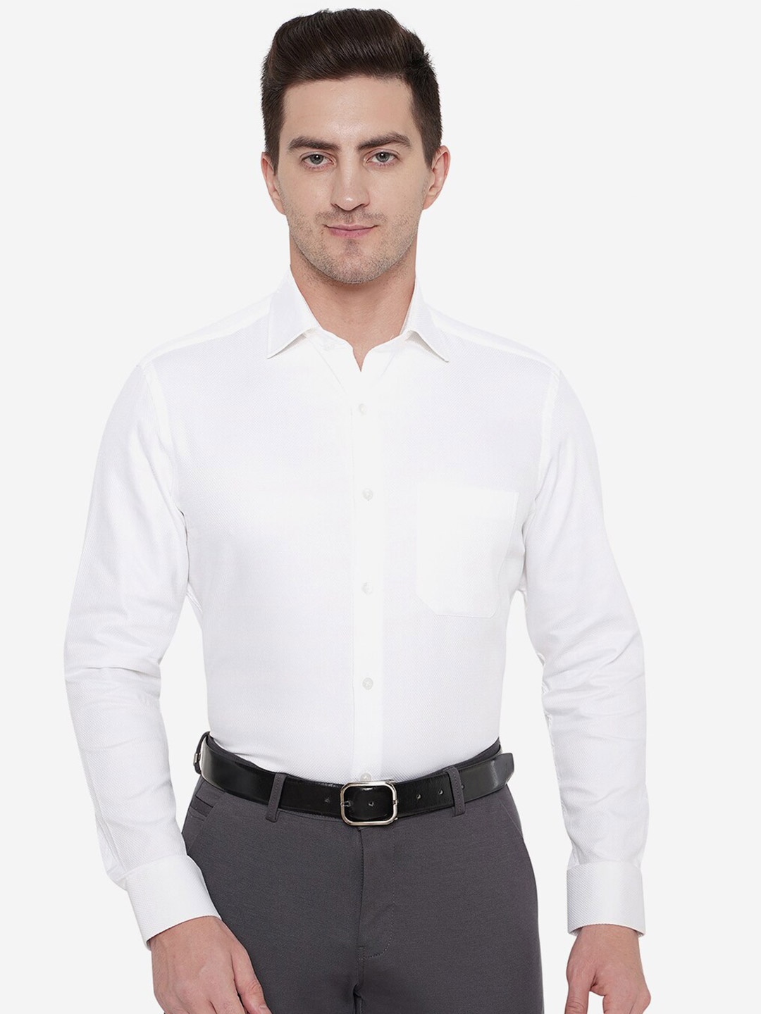 

METAL Men White Slim Fit Cotton Casual Shirt