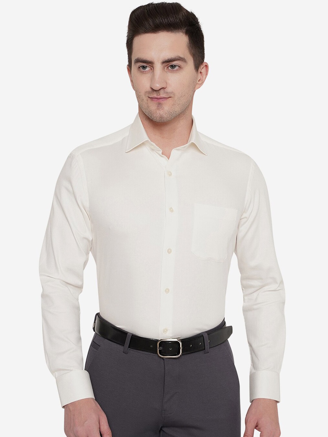 

METAL Men Cream-Coloured Slim Fit Cotton Casual Shirt