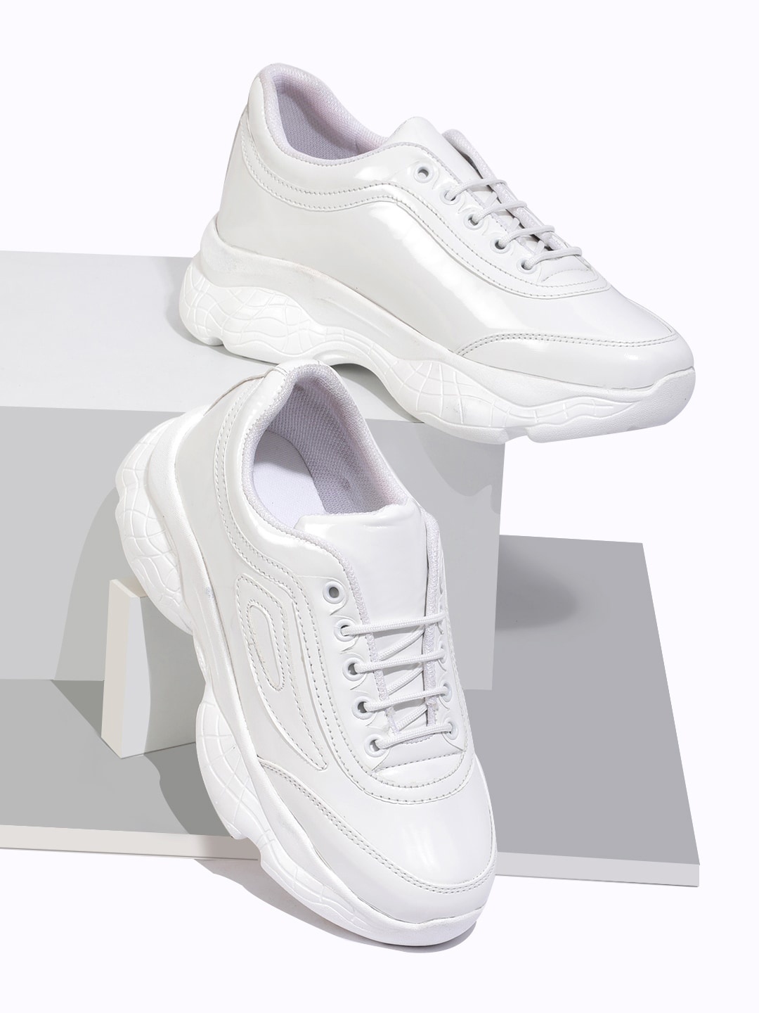 

RapidBox Women White Woven Design Sneakers