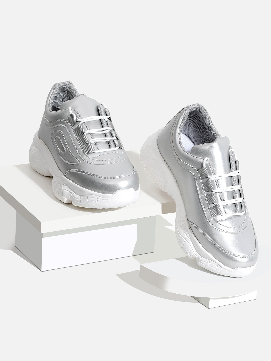 

RapidBox Women Grey & White Lace Up Sneakers
