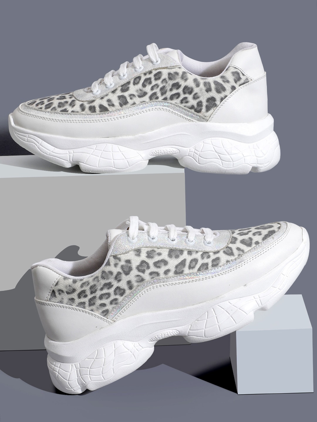

RapidBox Women White & Grey Printed Sneakers