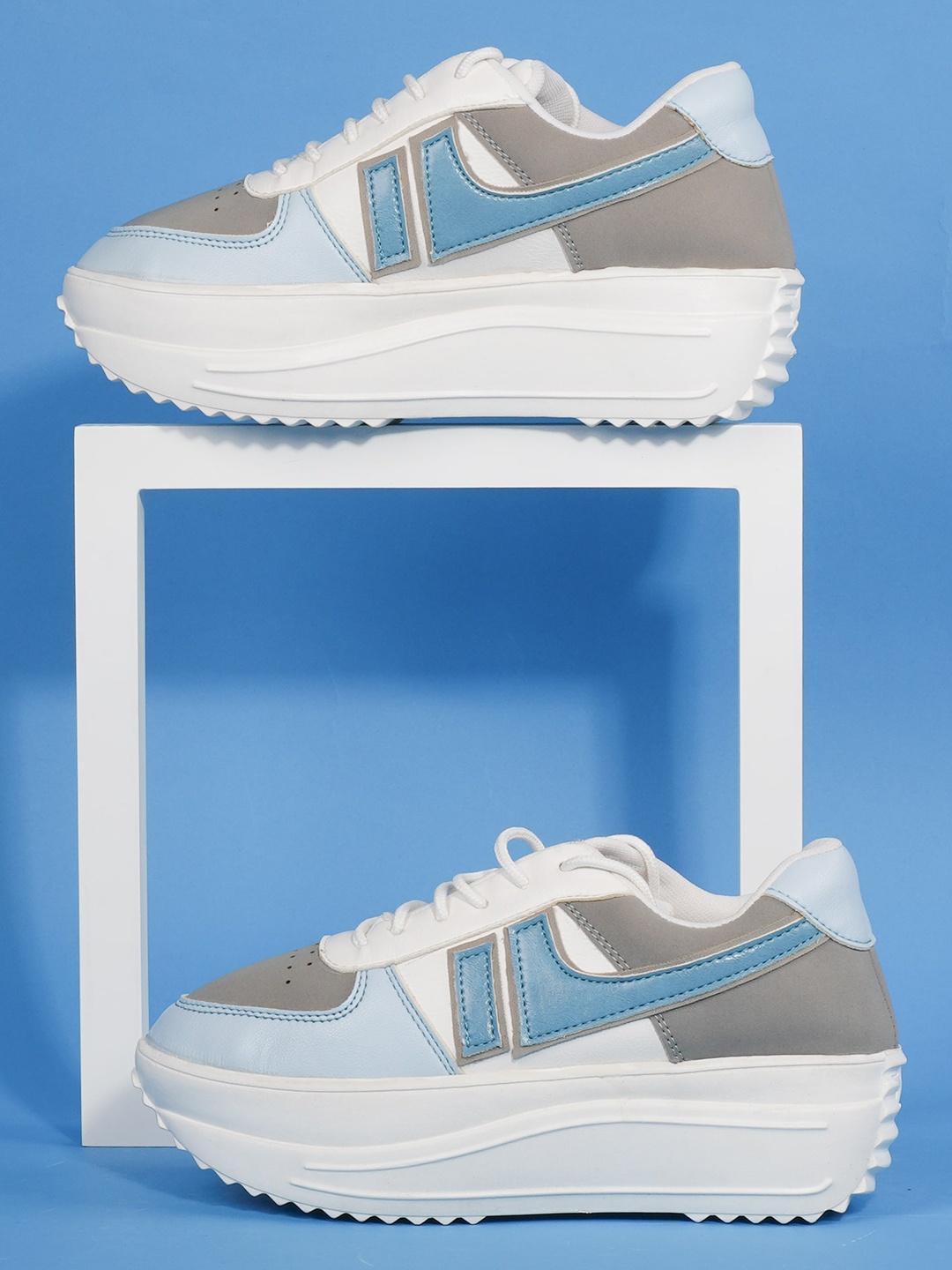 

RapidBox Women White & Blue Colourblocked Sneakers