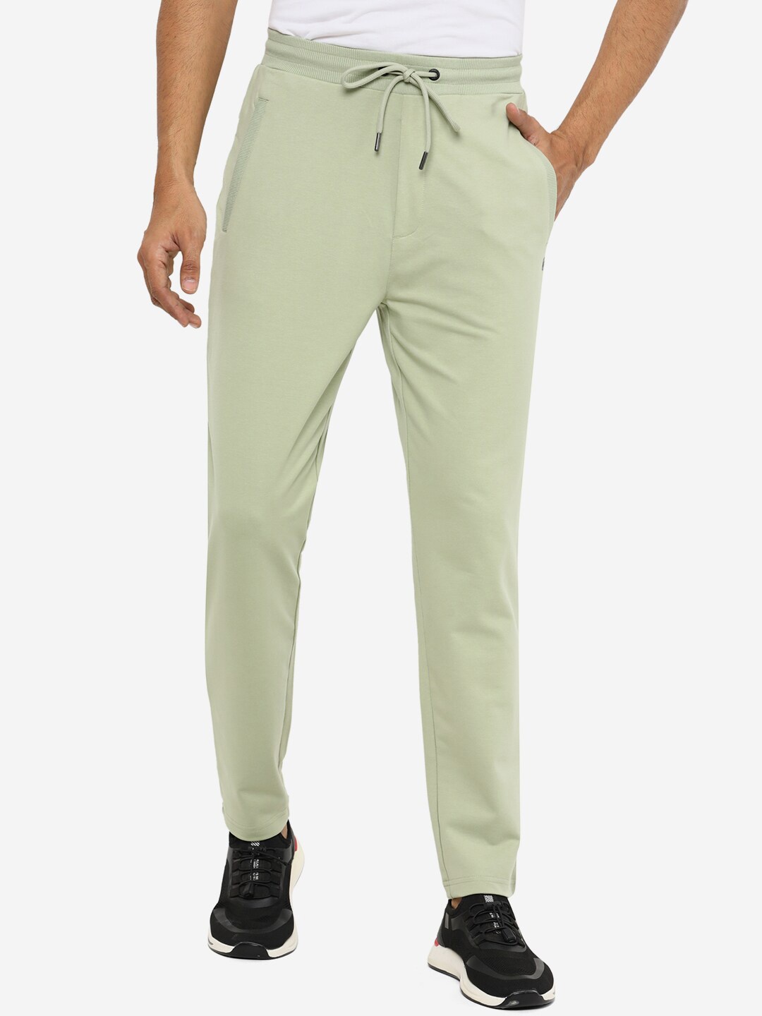 

JADE BLUE Men Plus Size Pista Green Solid Slim-Fit Track Pants