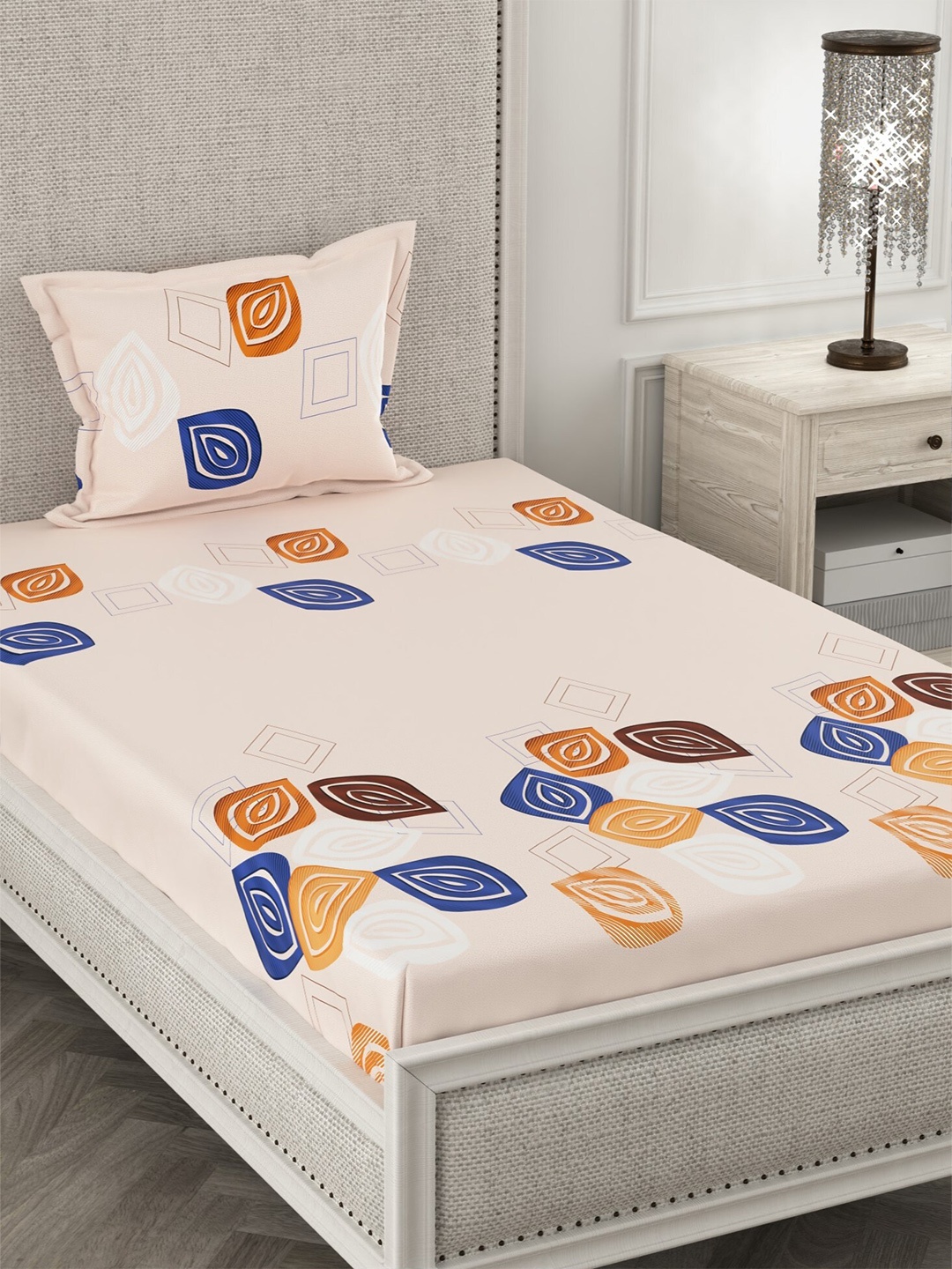 

CHHAVI INDIA Ethnic Motifs 210 TC Single Bedsheet with 1 Pillow Cover, Peach