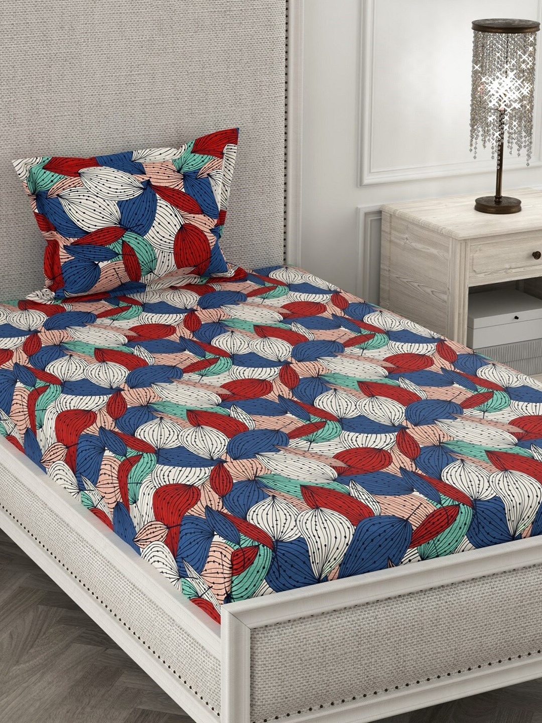 

CHHAVI INDIA Blue & Red 210 TC Single Bedsheet with 1 Pillow Covers