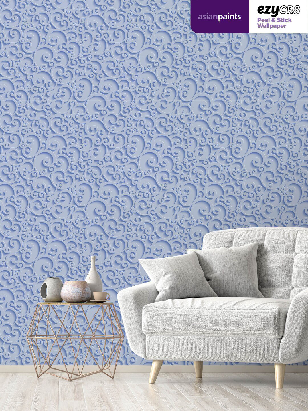 

Asian Paints Blue 3D Floral Curls Blue Peel & Stick Self Adhesive Wallpaper