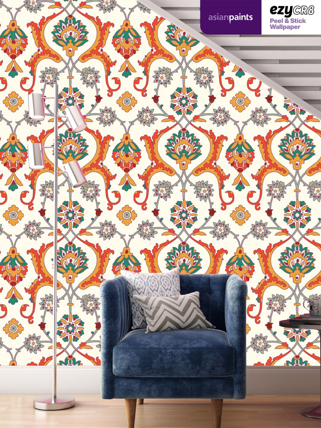 

Asian Paints White & Orange Floral Arabic Peel & Stick Self Adhesive Wallpaper