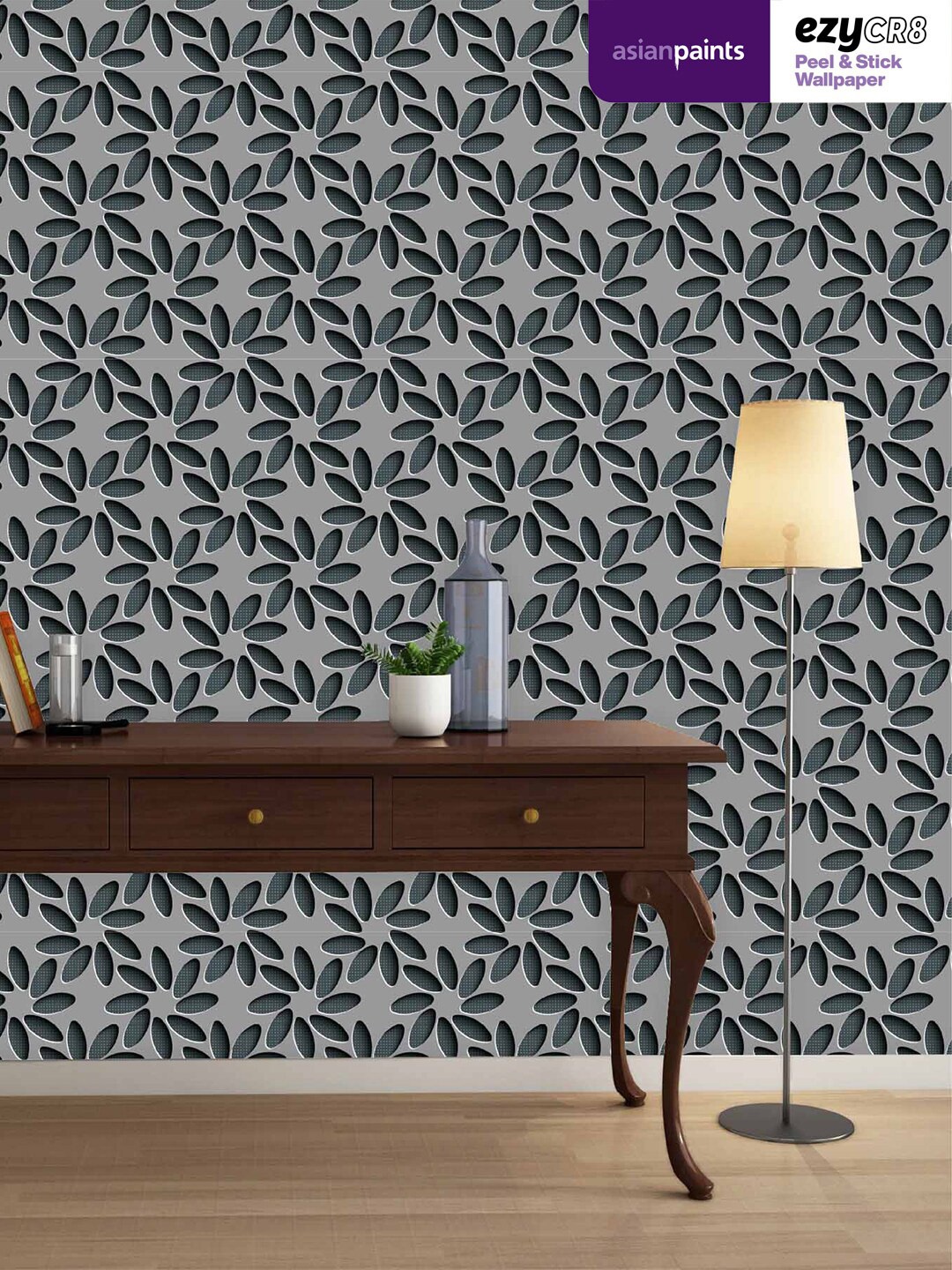 

Asian Paints Grey 3D Wallpapers Floral Shadows Grey Peel & Stick Self Adhesive Wallpaper