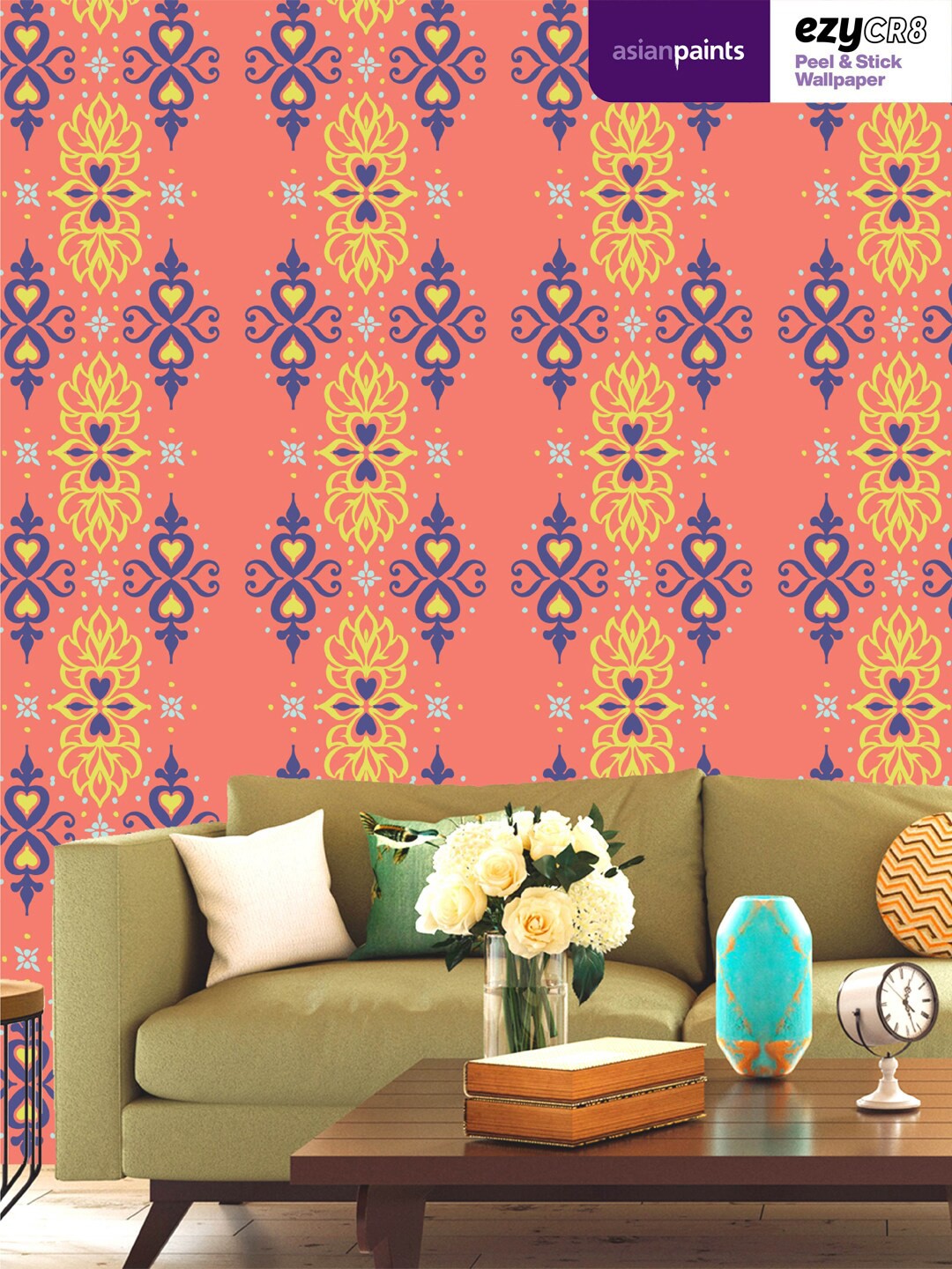 

Asian Paints Peach & Yellow Beauty Of Damask Peel & Stick Self Adhesive Wallpaper