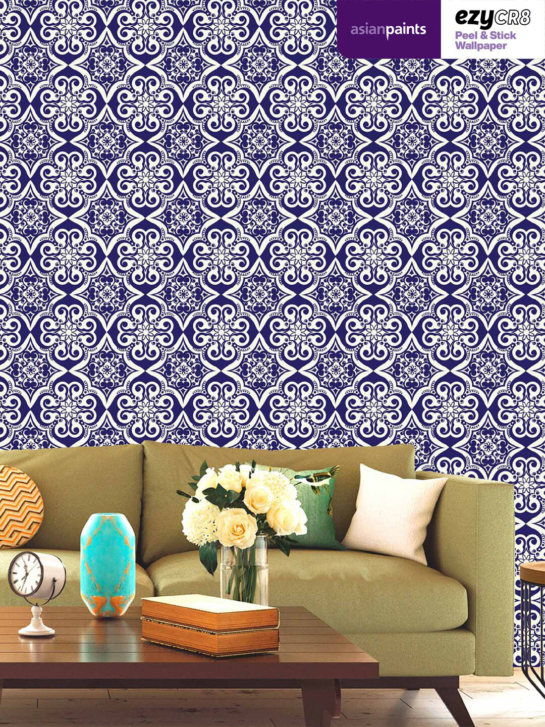 

Asian Paints Blue & White Moroccan Mastery Peel & Stick Self Adhesive Wallpaper