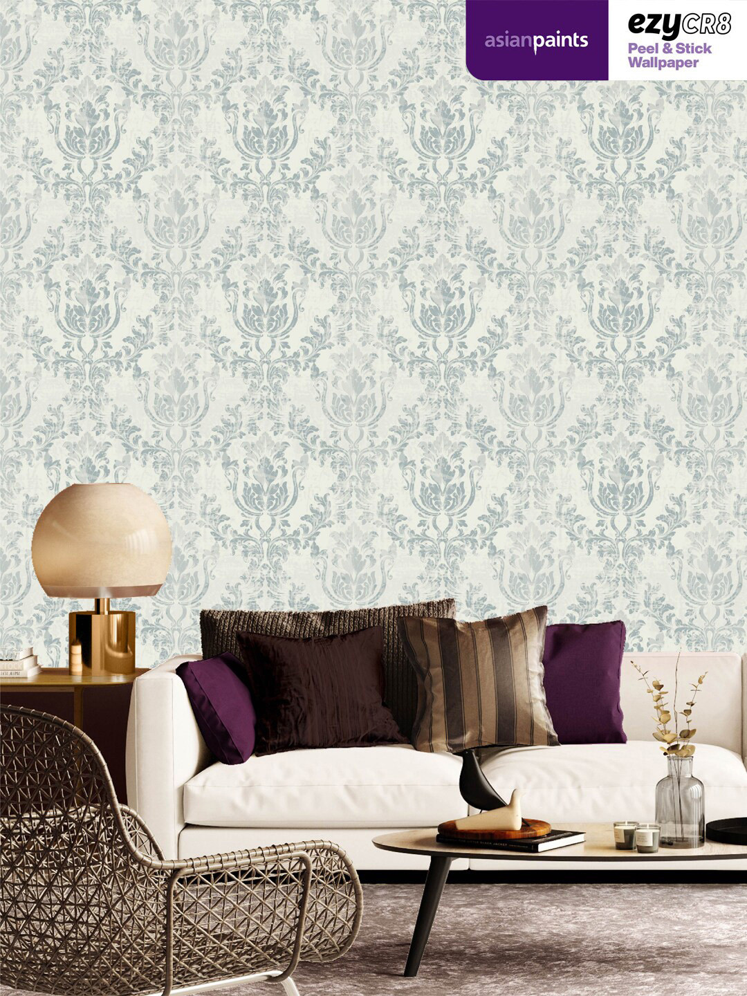 

Asian Paints Off White & Grey Floral Rococo Florals Peel & Stick Self Adhesive Wallpaper