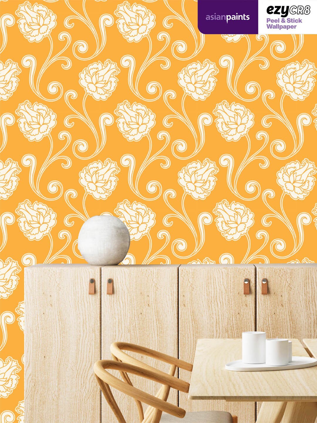 

Asian Paints Orange & White Floral Peel & Stick Self Adhesive Wallpaper