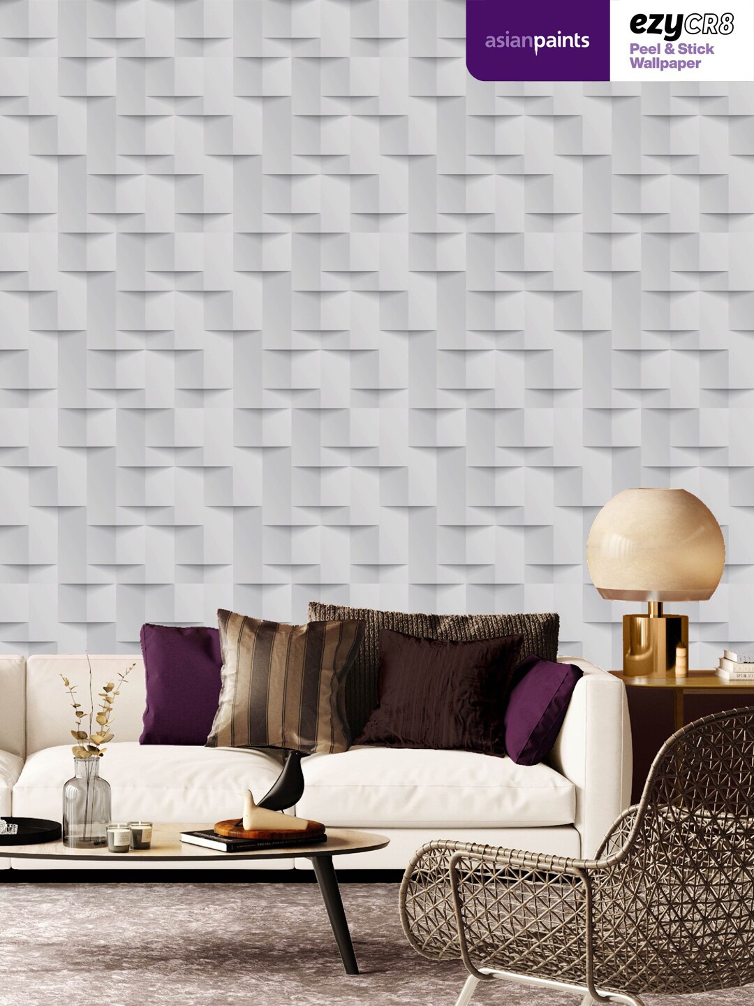 

Asian Paints Grey 3D Wallpapers Geometrical Whites Peel & Stick Self Adhesive Wallpaper