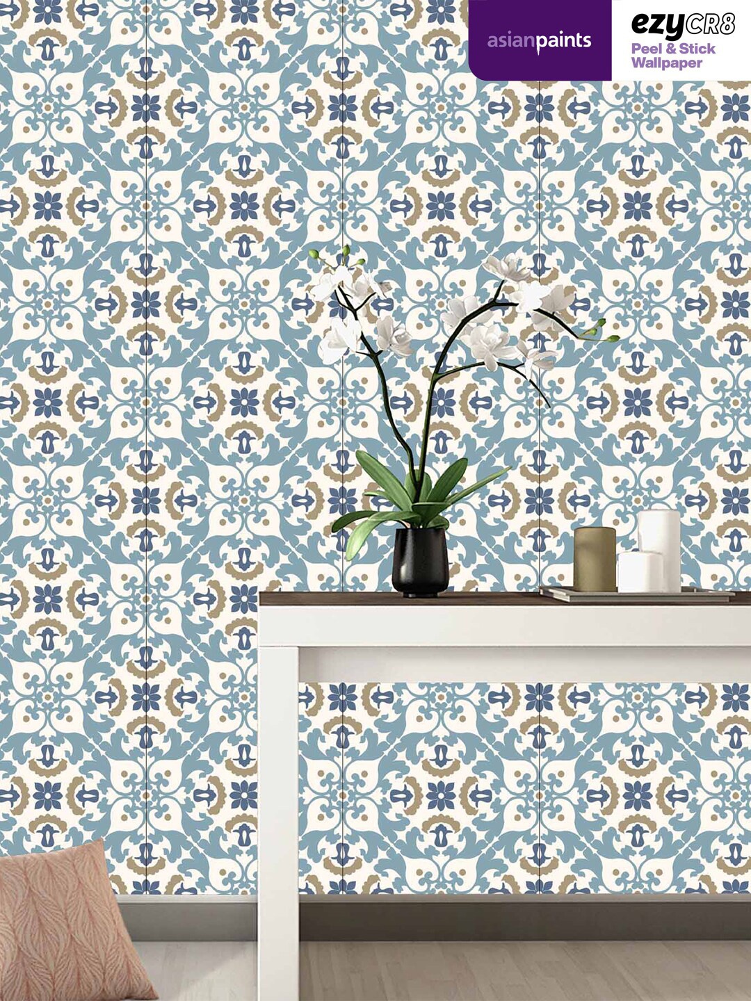 

Asian Paints Blue & White Floral Symmetry Peel & Stick Self Adhesive Wallpaper