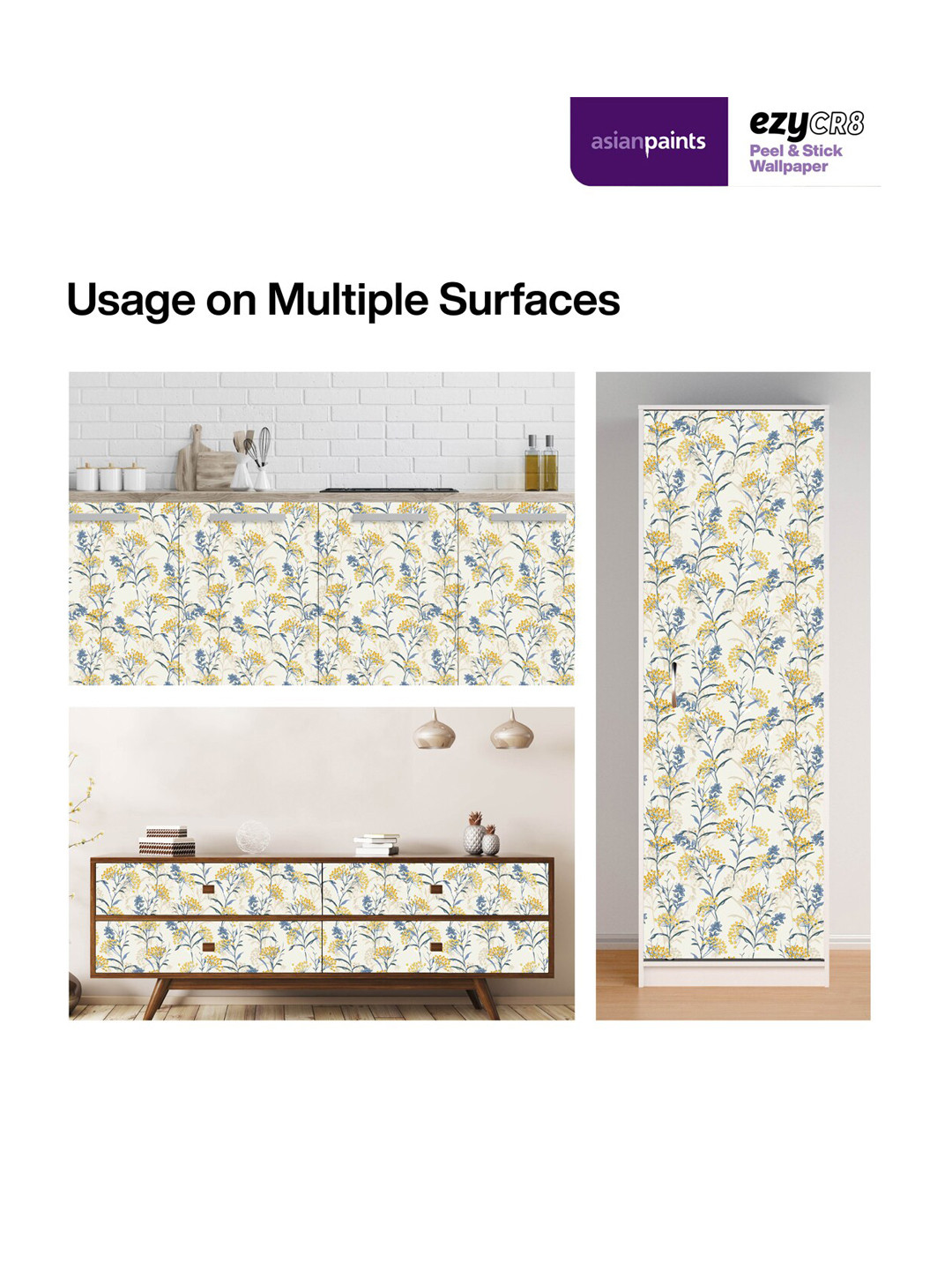 

Asian Paints Yellow & Cream Floral Handpainted Berries Peel & Stick Wallpaper