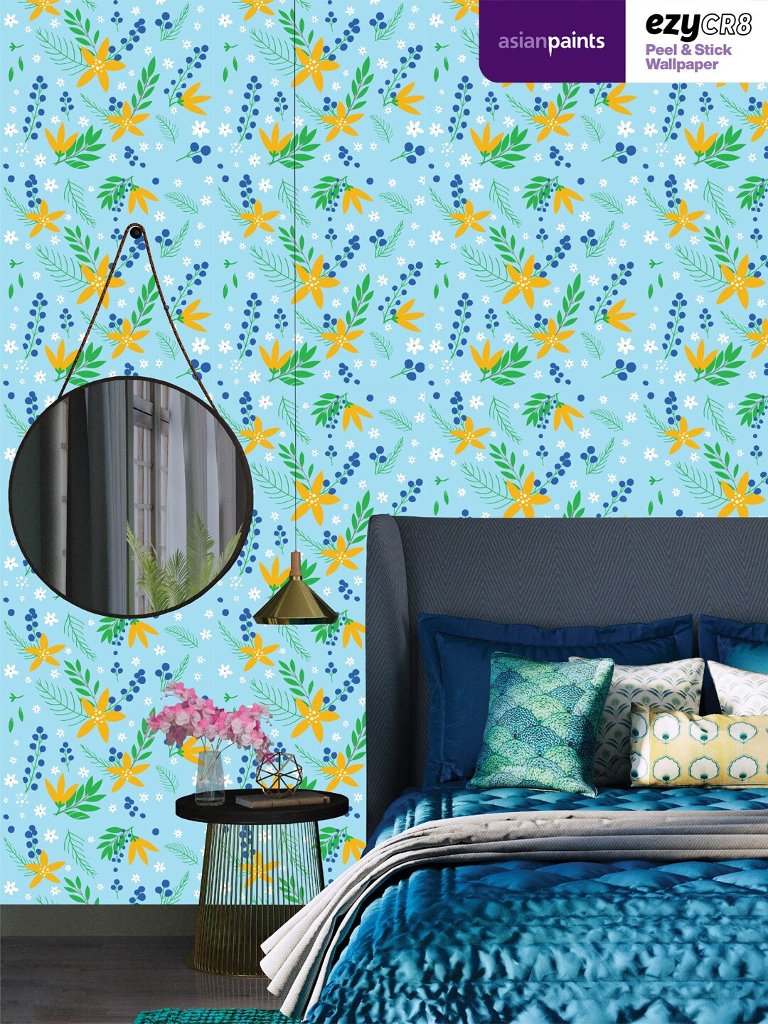 

Asian Paints Blue & Orange Floral Peel & Stick Self Adhesive Wallpaper