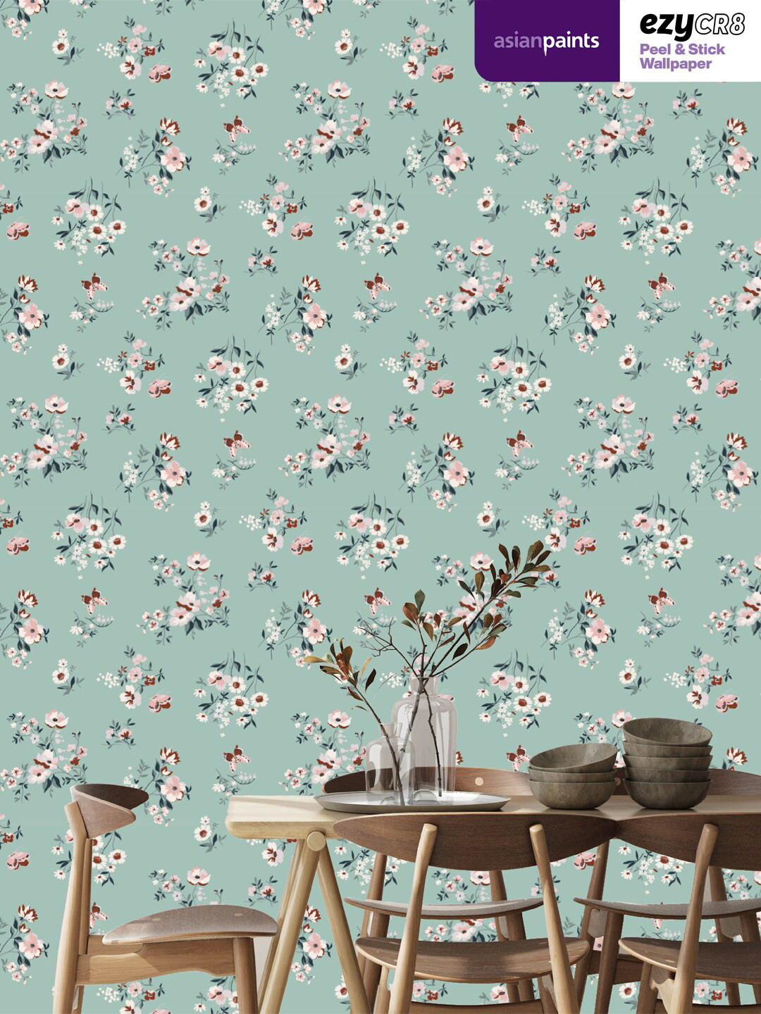 

Asian Paints Sea Green & Pink Floral Peel & Stick Self Adhesive Wallpaper