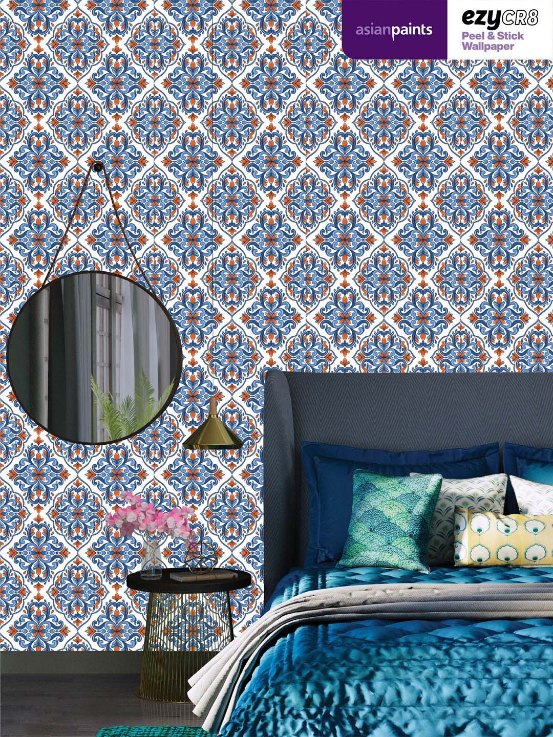 

Asian Paints White & Blue Ornate Baroque Victorian Peel & Stick Self Adhesive Wallpaper