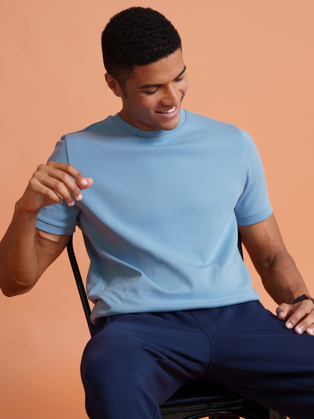 

DAMENSCH Heavy Weight Premium Cotton Regular Fit T-shirt, Blue