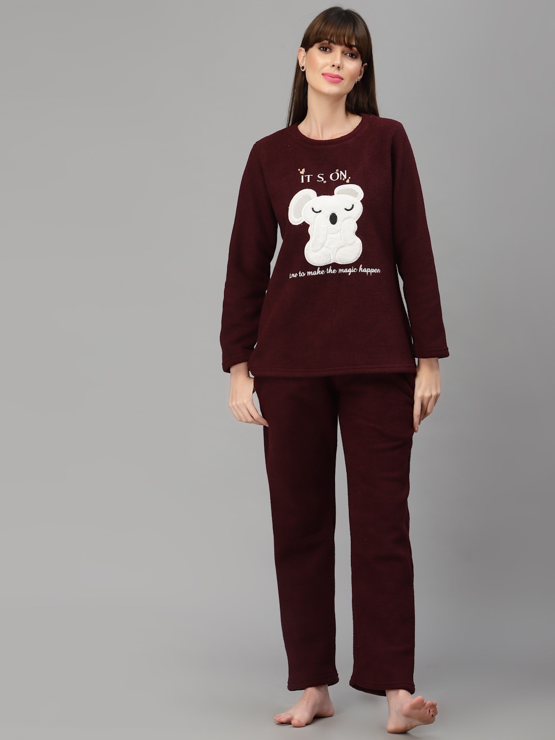 

Sweet Dreams Polar Fleece Applique Detail Winter Pyjama Set, Maroon