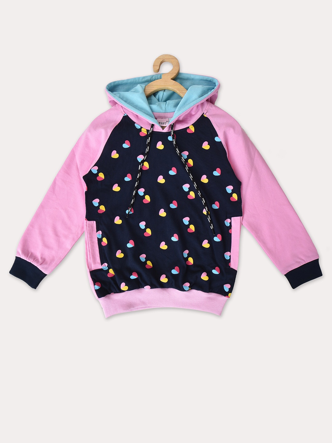 

POMY & JINNY Girls Pink Printed Hooded Cotton Sweatshirt