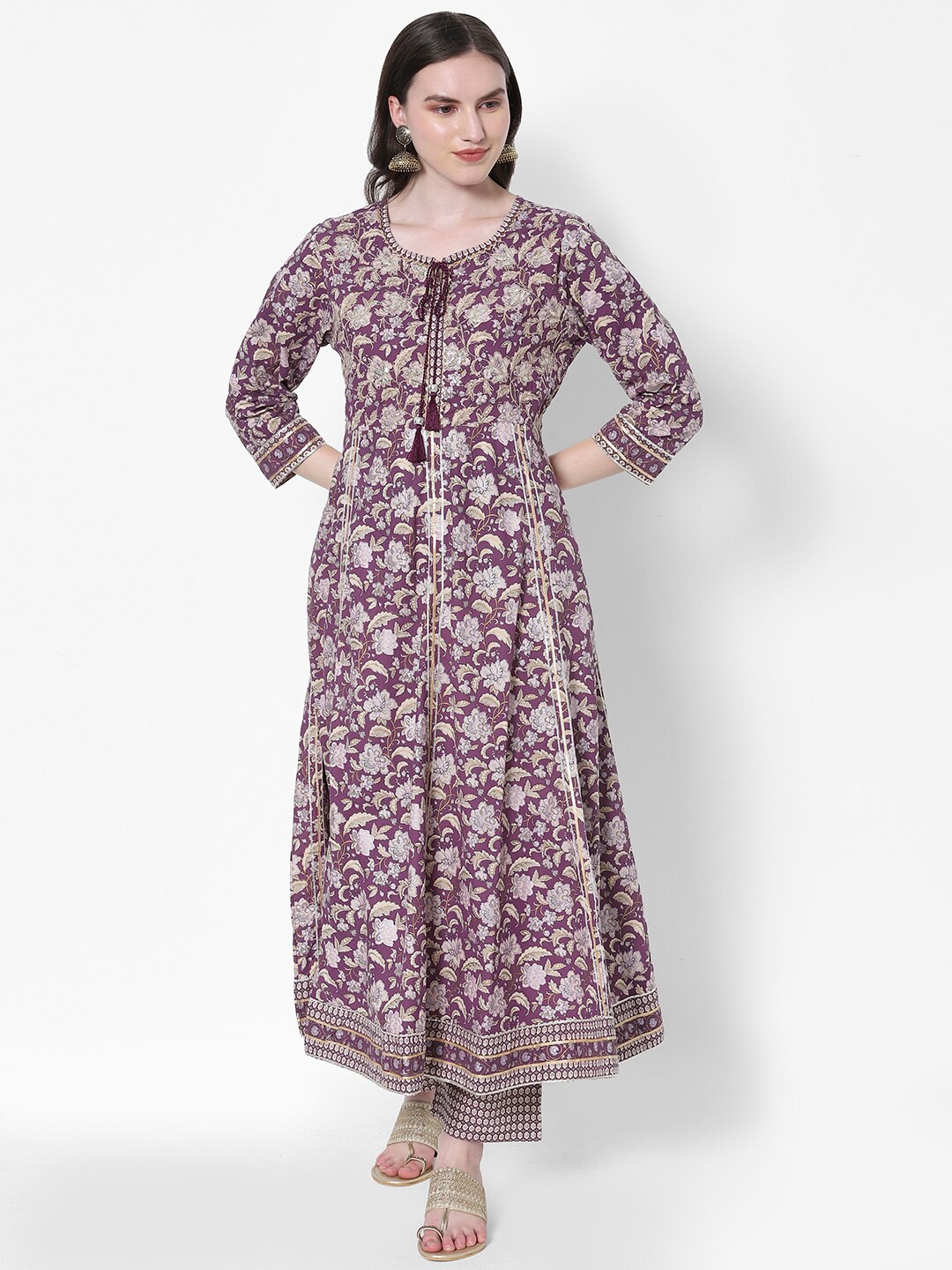 

HEEPOSH Women Purple Floral Printed Empire Pure Cotton Kurta with Trousers & With Dupatta