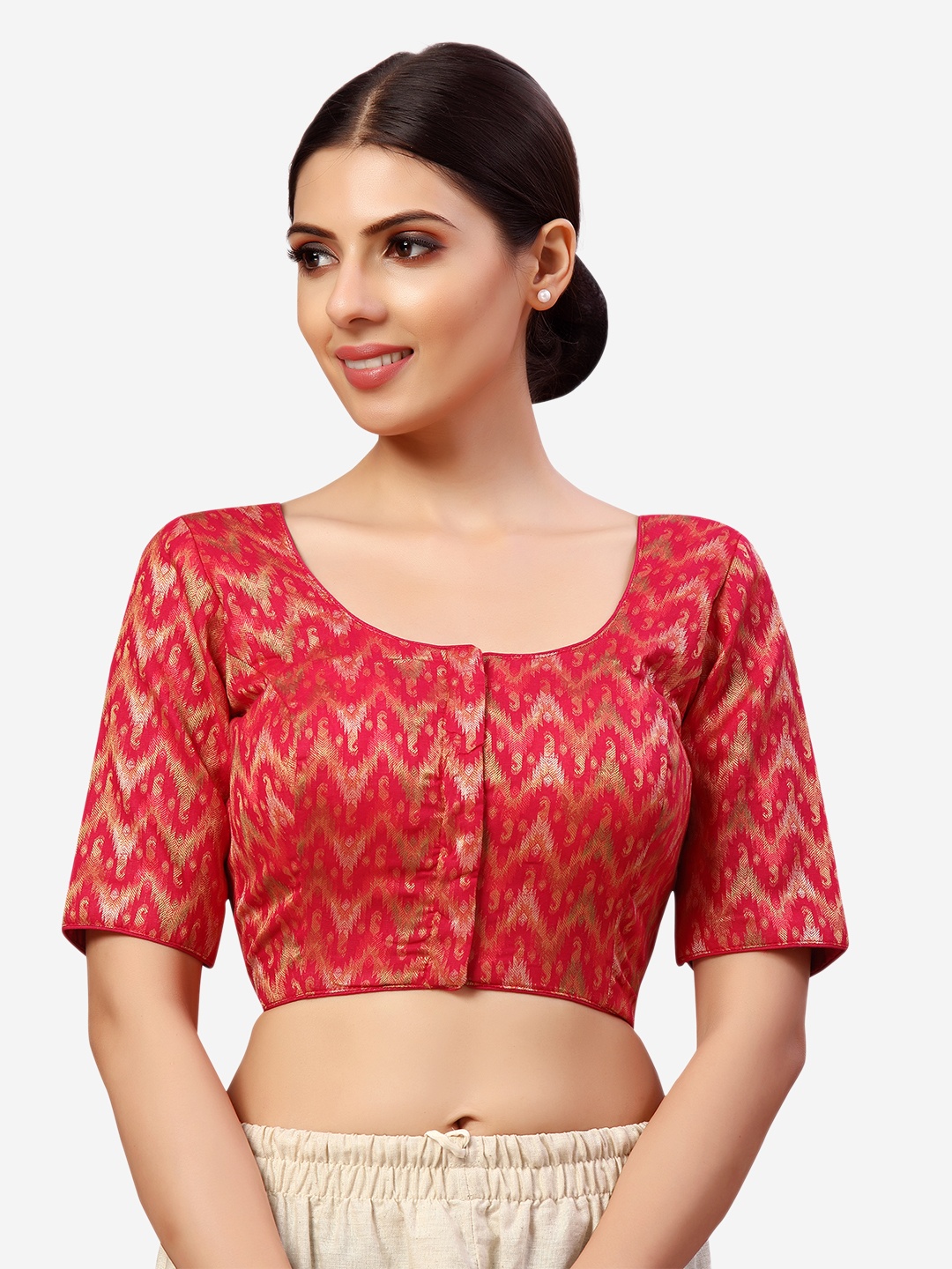 

Studio Shringaar Women Pink & Gold Toned Brocade Padded Saree Blouse